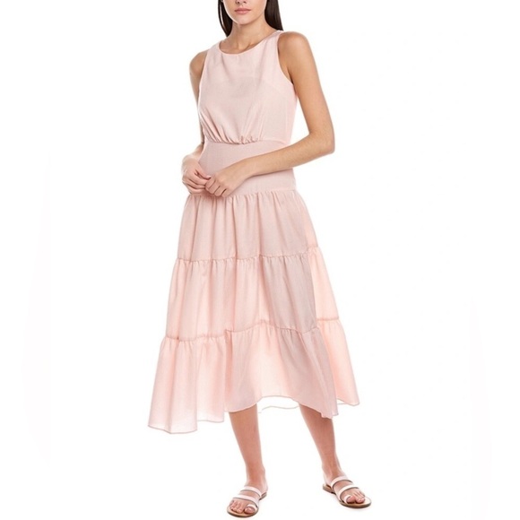 MAISON Tara sheer sucker pink stripe midi dress NWT women’s size 8 - Picture 1 of 11